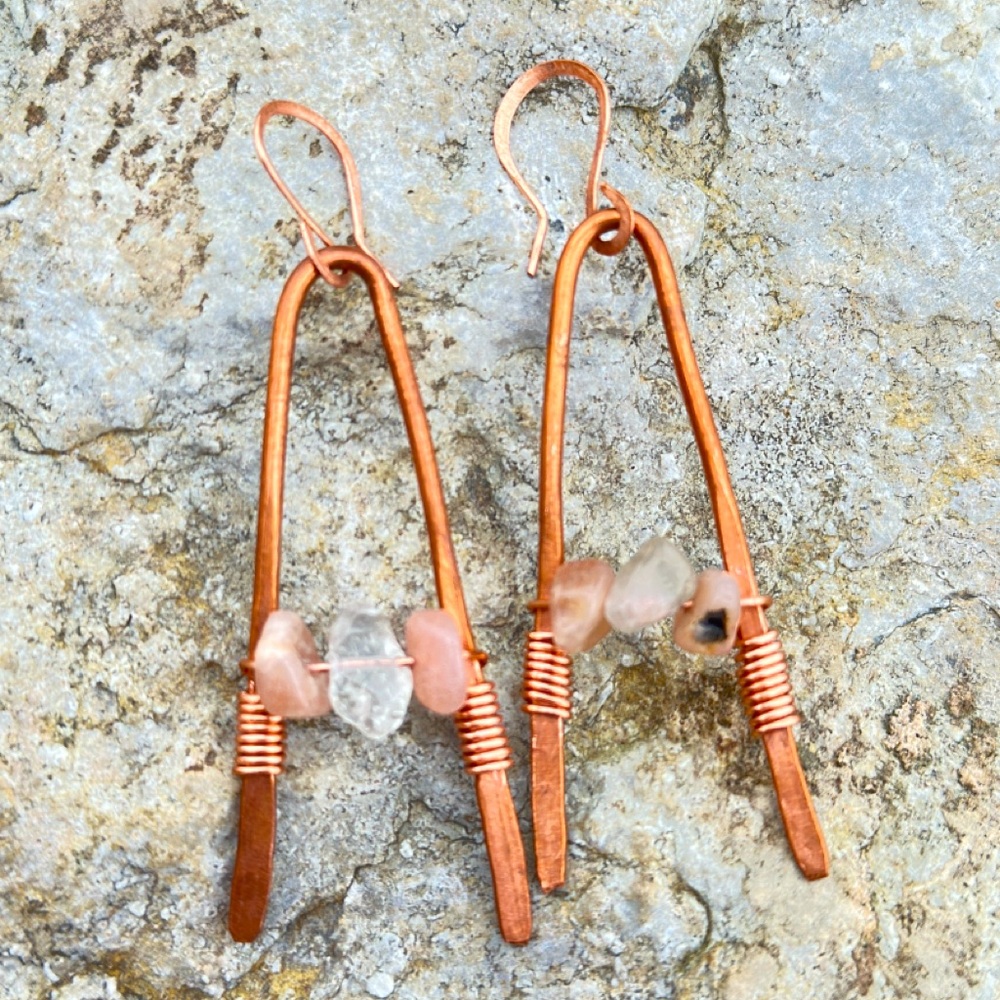 Boho handmade copper earrings